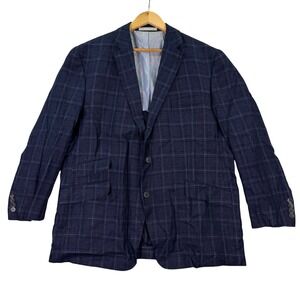 Joseph Abboud REDA Mens 48R Blazer Heritage Navy Blue Linen Wool Plaid Jacket